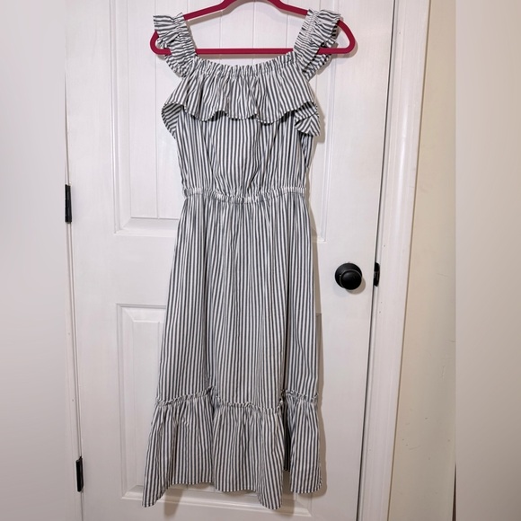 Michael Kors Ruffle Striped Midi Dress - Picture 1 of 4